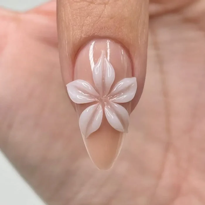 The completed white 3D base flower, with all five petals sculpted into a beautiful, uniform shape.